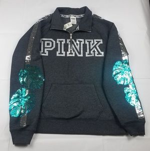 New Pink Floral BLing Quater zip sweater size XS